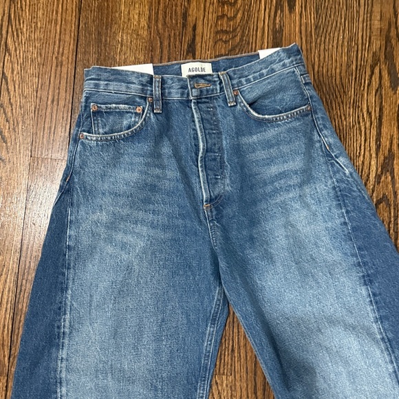 $258 NWT AGOLDE  LUNA HIGH RISE PIECED TAPER
IN SPLIT SZ 27 - Picture 4 of 12